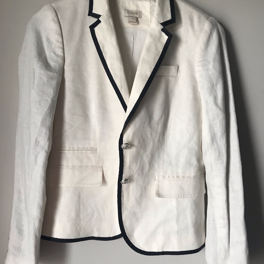 Cream Black Linen Blazer